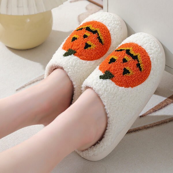 Halloween Pumpkin Cartoon Slippers Warm Winter Slippers Men And Women Couples Indoor House Shoes - Image 3